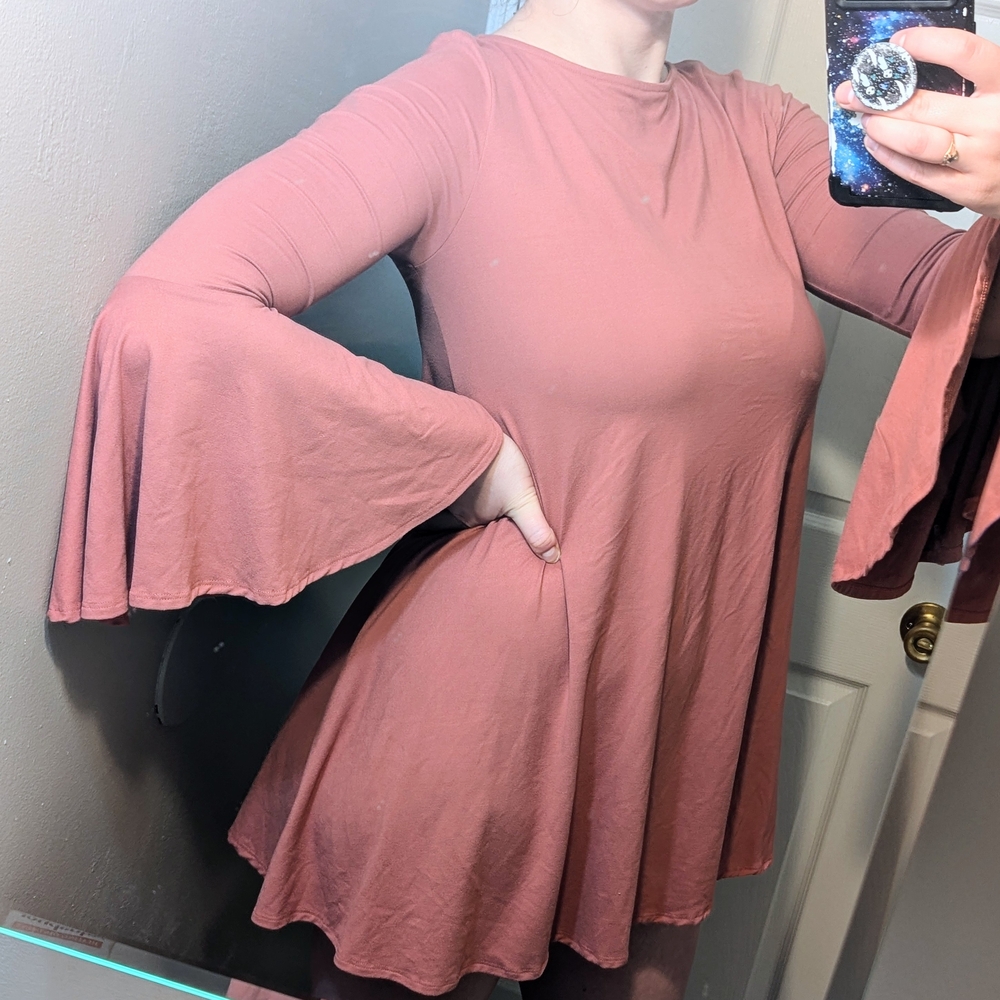 Womens Altar's State M Mini Dress Flowy Bell Sleeves Criss Cross Back